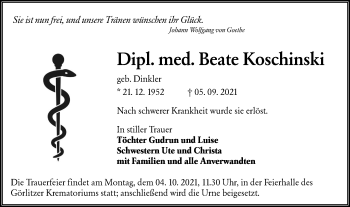 Traueranzeige von Beate Koschinski von lausitzer_rundschau