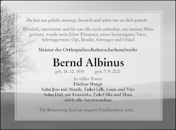 Traueranzeige von Bernd Albinus von lausitzer_rundschau