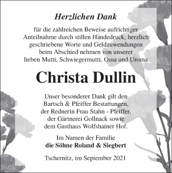 Traueranzeige von Christa Dullin von lausitzer_rundschau