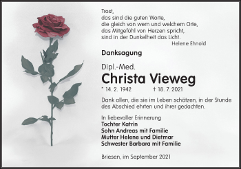 Traueranzeige von Christa Vieweg von lausitzer_rundschau