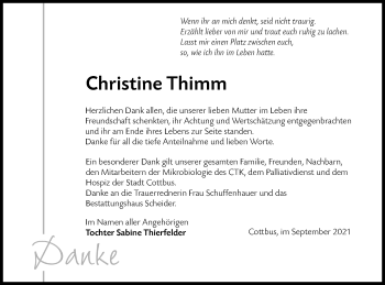 Traueranzeige von Christine Thimm von lausitzer_rundschau