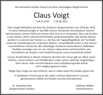 Traueranzeige von Claus Voigt von lausitzer_rundschau