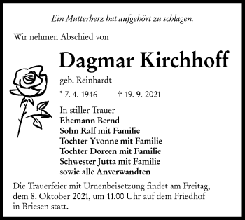 Traueranzeige von Dagmar Kirchhoff von lausitzer_rundschau