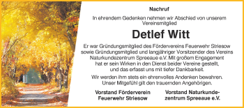 Traueranzeige von Detlef Witt von lausitzer_rundschau