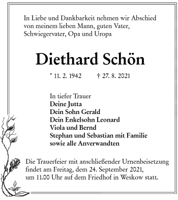 Traueranzeige von Diethard Schön von lausitzer_rundschau