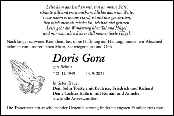 Traueranzeige von Doris Gora von lausitzer_rundschau
