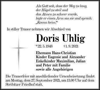 Traueranzeige von Doris Uhlig von lausitzer_rundschau