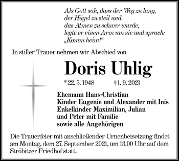 Traueranzeige von Doris Uhlig von lausitzer_rundschau