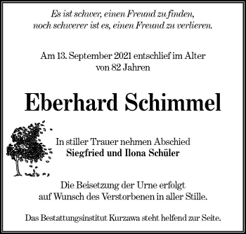 Traueranzeige von Eberhard Schimmel von lausitzer_rundschau