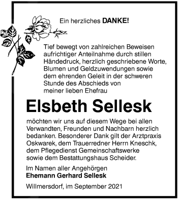 Traueranzeige von Elsbeth Sellesk von lausitzer_rundschau