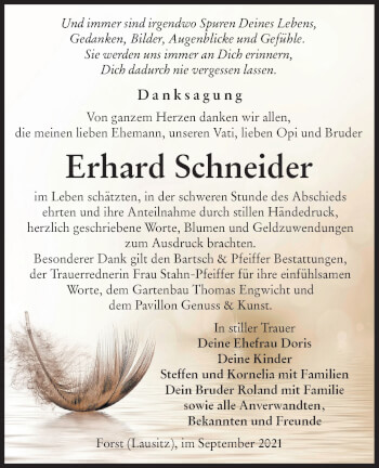 Traueranzeige von Erhard Schneider von lausitzer_rundschau