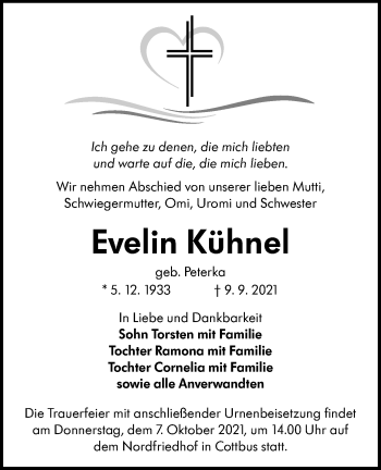 Traueranzeige von Evelin Kühnel von lausitzer_rundschau