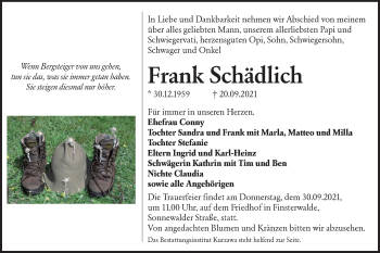 Traueranzeige von Frank Schädlich von lausitzer_rundschau