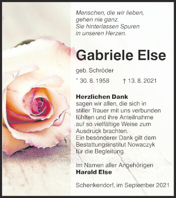 Traueranzeige von Gabriele Else von lausitzer_rundschau
