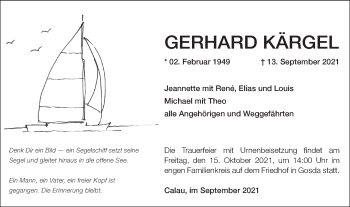 Traueranzeige von Gerhard Kärgel von lausitzer_rundschau
