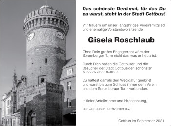 Traueranzeige von Gisela Roschlaub von lausitzer_rundschau