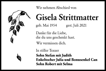 Traueranzeige von Gisela Strittmatter von lausitzer_rundschau