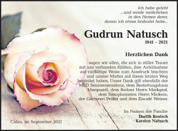 Traueranzeige von Gudrun Natusch von lausitzer_rundschau