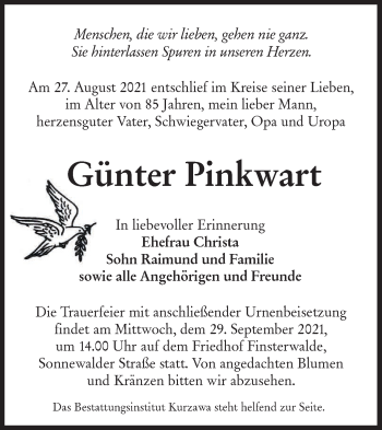Traueranzeige von Günter Pinkwart von lausitzer_rundschau