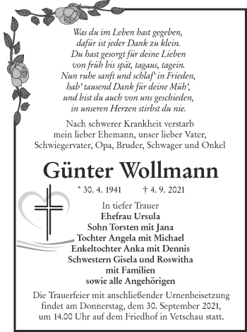 Traueranzeige von Günter Wollmann von lausitzer_rundschau