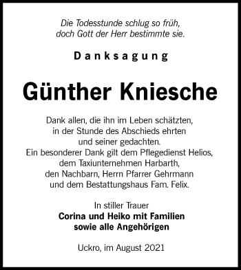 Traueranzeige von Günther Kniesche von lausitzer_rundschau