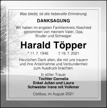 Traueranzeige von Harald Töpper von lausitzer_rundschau