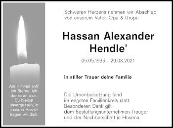 Traueranzeige von Hassan Alexander von lausitzer_rundschau