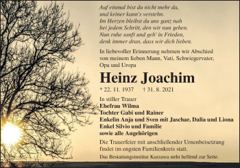 Traueranzeige von Heinz Joachim von lausitzer_rundschau