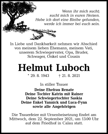 Traueranzeige von Helmut Luboch von lausitzer_rundschau