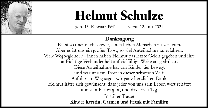  Traueranzeige für Helmut Schulze vom 11.09.2021 aus lausitzer_rundschau