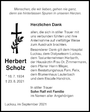 Traueranzeige von Herbert Scholz von lausitzer_rundschau