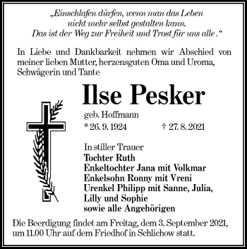 Traueranzeige von Ilse Pesker von lausitzer_rundschau