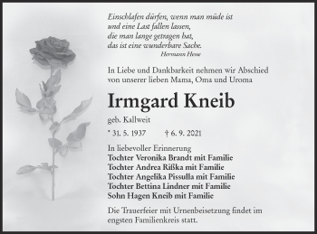 Traueranzeige von Irmgard Kneib von lausitzer_rundschau