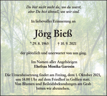 Traueranzeige von Jörg Bieß von lausitzer_rundschau