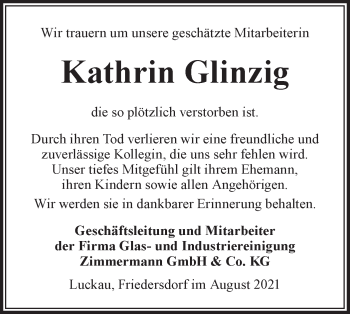 Traueranzeige von Kathrin Glinzig von lausitzer_rundschau