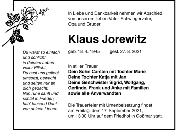 Traueranzeige von Klaus Jorewitz von lausitzer_rundschau