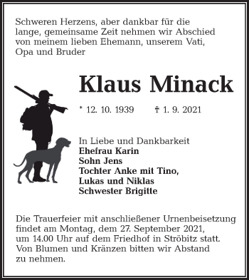 Traueranzeige von Klaus Minack von lausitzer_rundschau