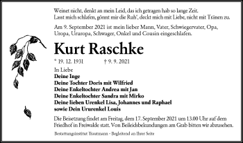 Traueranzeige von Kurt Raschke von lausitzer_rundschau