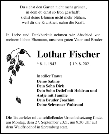 Traueranzeige von Lothar Fischer von lausitzer_rundschau