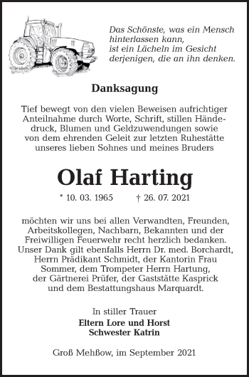 Traueranzeige von Olaf Harting von lausitzer_rundschau