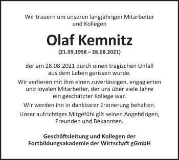 Traueranzeige von Olaf Kemnitz von lausitzer_rundschau