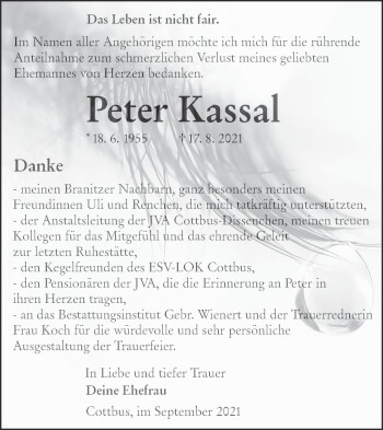 Traueranzeige von Peter Kassal von lausitzer_rundschau