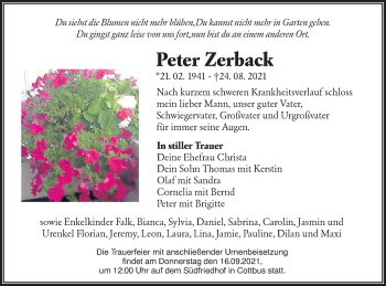 Traueranzeige von Peter Zerback von lausitzer_rundschau