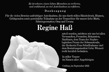 Traueranzeige von Regine Haß von lausitzer_rundschau