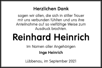 Traueranzeige von Reinhard Heinrich von lausitzer_rundschau