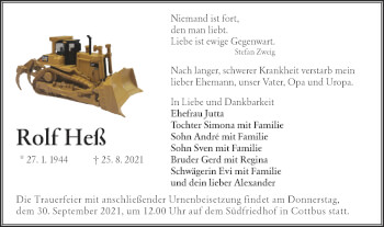 Traueranzeige von Rolf Heß von lausitzer_rundschau