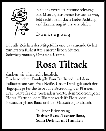 Traueranzeige von Rosa Tiltack von lausitzer_rundschau
