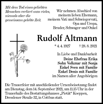 Traueranzeige von Rudolf Altmann von lausitzer_rundschau