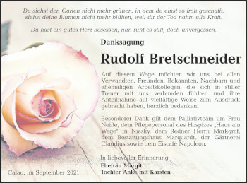 Traueranzeige von Rudolf Bretschneider von lausitzer_rundschau