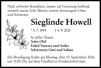 Traueranzeige von Sieglinde Howell von lausitzer_rundschau